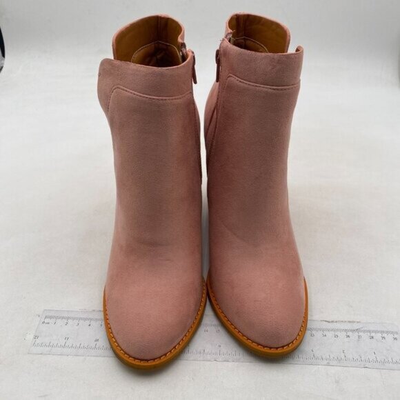 Mid Ankle Bootie w/Split Shaft and Zipper Stacked Wedge Heel Pink Shoes - Picture 2 of 7